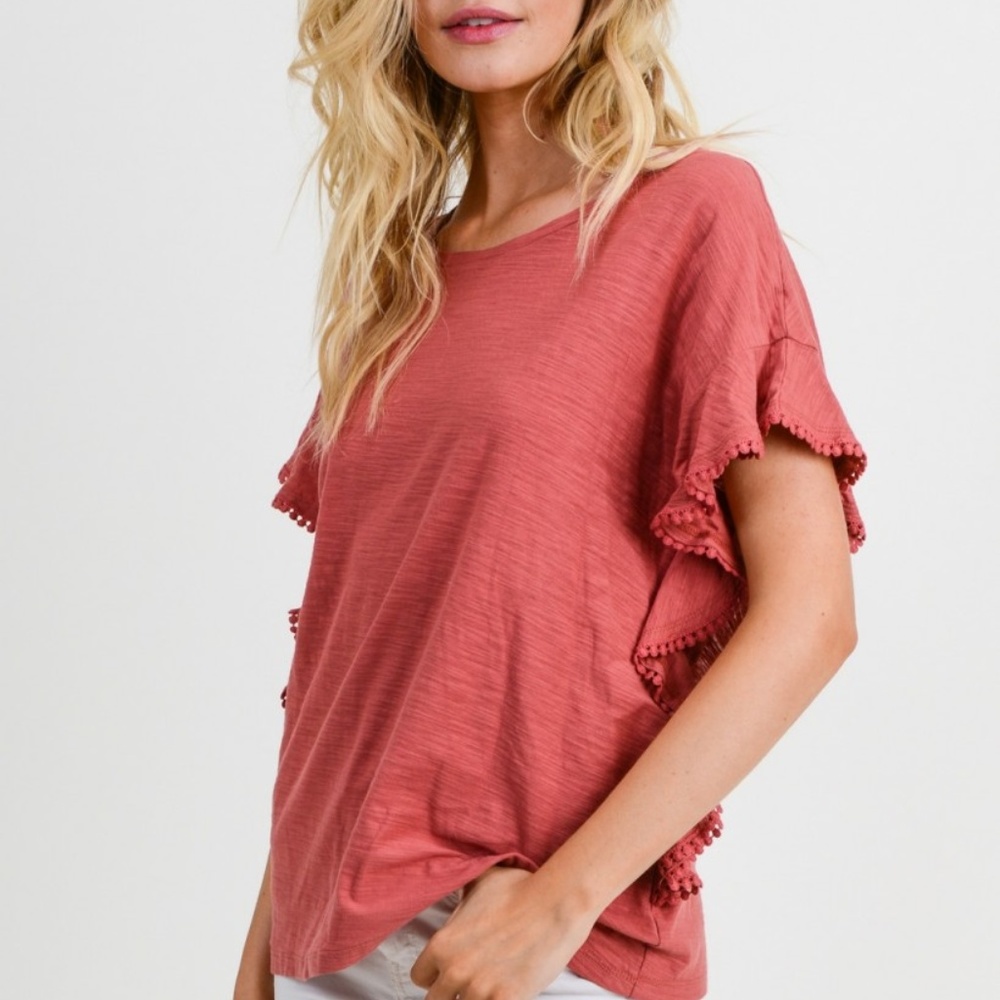 Coral Ruffle Sleeve Blouse